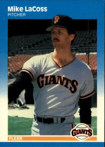 Original gloss 1987 Fleer Mike LaCoss baseball card featuring Giants player’s card typically sell