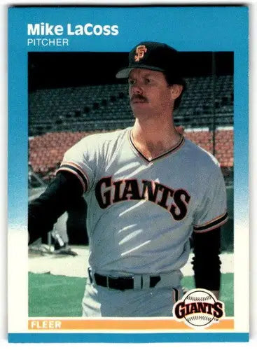 Original gloss 1987 Fleer Mike LaCoss baseball card featuring Giants sports cards
