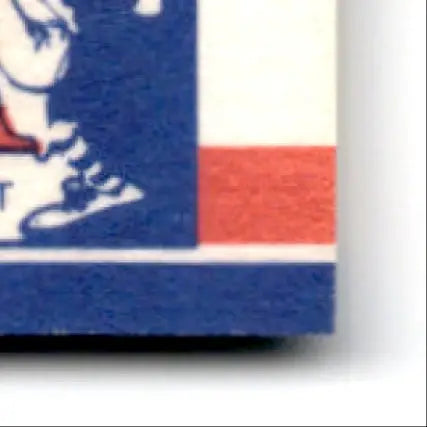 Corner of a blue, white, and red striped coaster for 1987 Fleer Baseball Bill Dawley Chicago White Sox