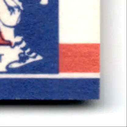 Corner of a blue, white, and red striped coaster for 1987 Fleer Baseball Bill Dawley Chicago White Sox