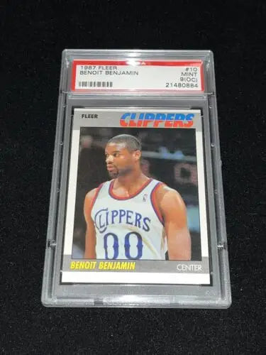 Graded Benoit Benjamin LA Clippers card from 1987 Fleer Basketball PSA 9 o/c MINT