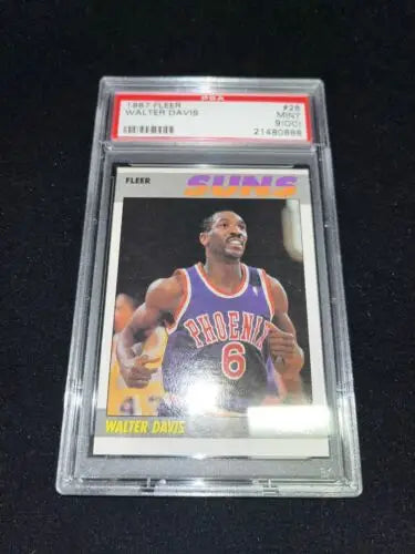 Encased 1987 Fleer Basketball PSA 9 Walter Davis Phoenix Suns trading card