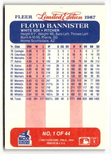 1987 Fleer Limited Edition #1 Floyd Bannister NM ID:48772 - Baseball Card Single