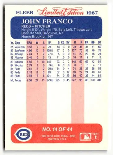 1987 Fleer Limited Edition #14 John Franco EX/NM ID:48829 - Baseball Card Single