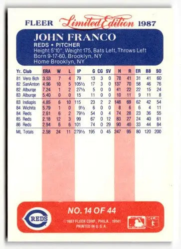 1987 Fleer Limited Edition #14 John Franco NM ID:48853 - Baseball Card Single