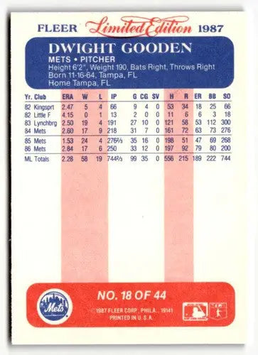 1987 Fleer Limited Edition #18 Dwight Gooden EX/NM ID:48825 - Baseball Card Single