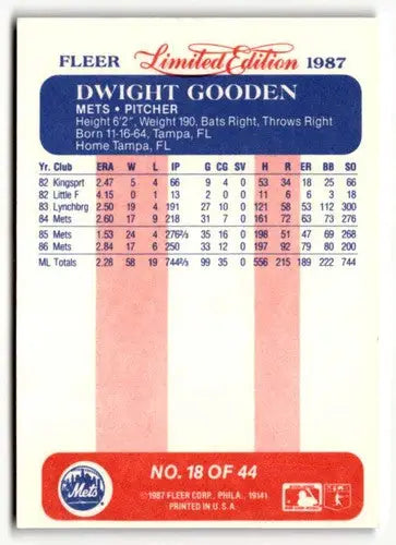 1987 Fleer Limited Edition #18 Dwight Gooden NM ID:48798 - Baseball Card Single