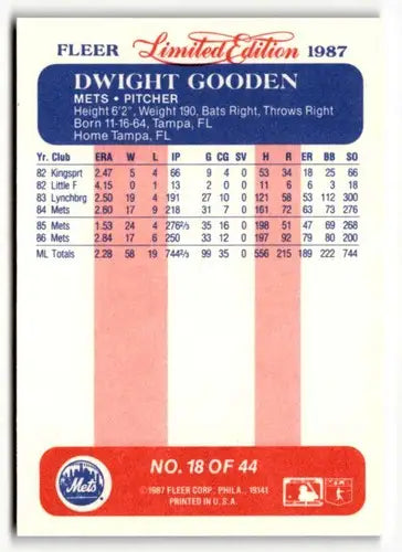 1987 Fleer Limited Edition #18 Dwight Gooden NM ID:48849 - Baseball Card Single