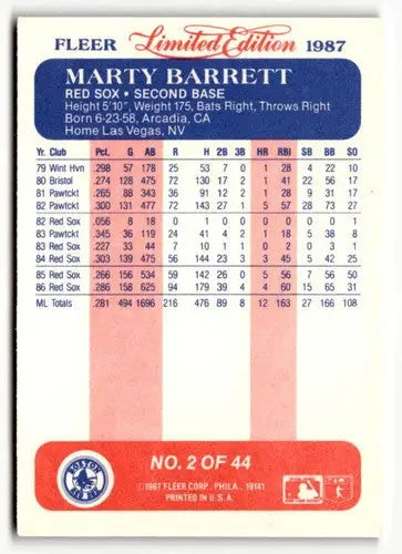 1987 Fleer Limited Edition #2 Marty Barrett NM ID:48841 - Baseball Card Single