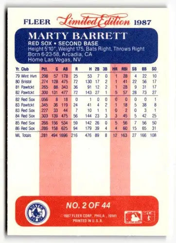 1987 Fleer Limited Edition #2 Marty Barrett NM ID:48865 - Baseball Card Single