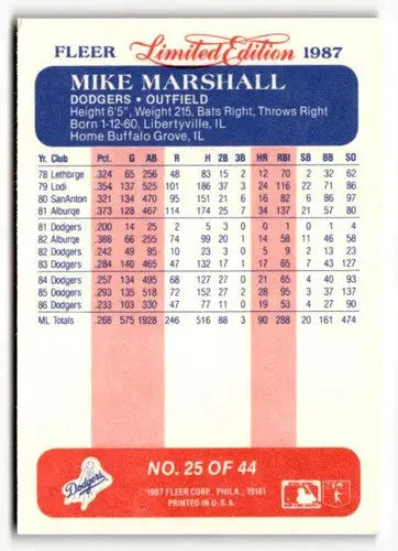 1987 Fleer Limited Edition #25 Mike Marshall EX/NM ID:48769 - Baseball Card Single