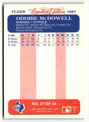 1987 Fleer Limited Edition #27 Oddibe McDowell EX/NM ID:48767 - Baseball Card Single