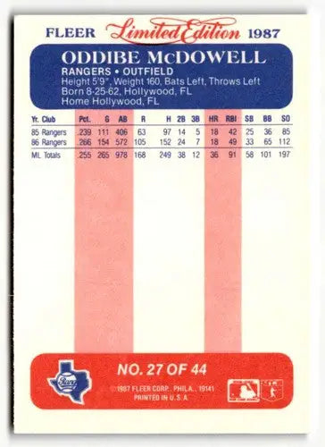 1987 Fleer Limited Edition #27 Oddibe McDowell NM ID:48807 - Baseball Card Single
