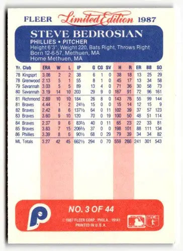 1987 Fleer Limited Edition #3 Steve Bedrosian EX/NM ID:48840 - Baseball Card Single
