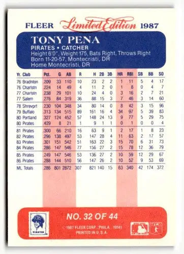 1987 Fleer Limited Edition #32 Tony Pena NM ID:48762 - Baseball Card Single