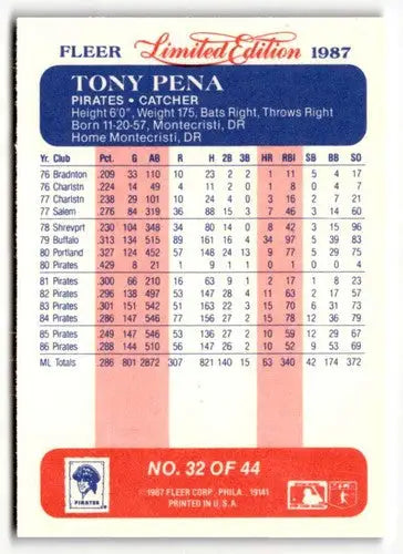 1987 Fleer Limited Edition #32 Tony Pena NM ID:48879 - Baseball Card Single