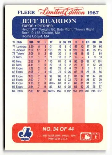 1987 Fleer Limited Edition #34 Jeff Reardon NM ID:48802 - Baseball Card Single