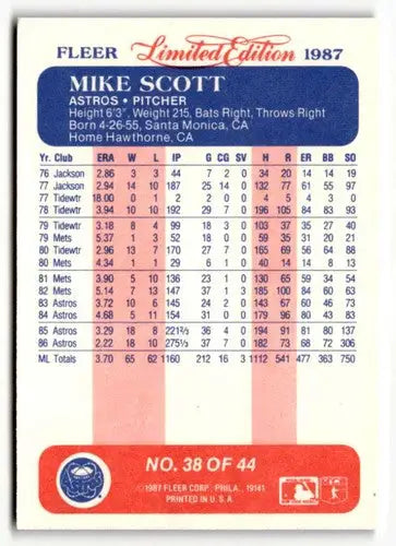 1987 Fleer Limited Edition #38 Mike Scott NM ID:48780 - Baseball Card Single