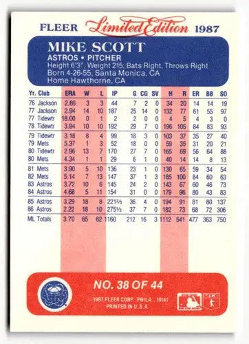 1987 Fleer Limited Edition #38 Mike Scott NM ID:48816 - Baseball Card Single