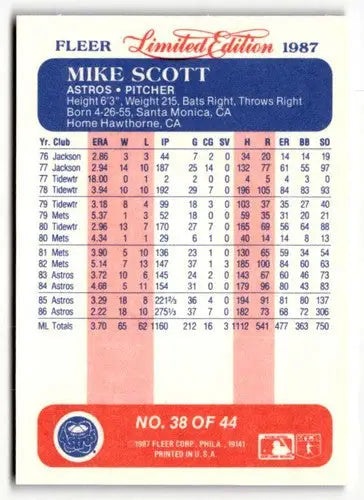1987 Fleer Limited Edition #38 Mike Scott NM ID:48873 - Baseball Card Single