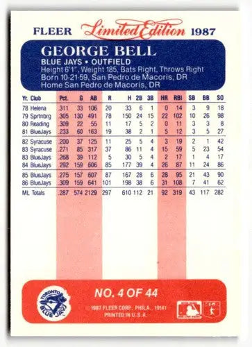 1987 Fleer Limited Edition #4 George Bell NM ID:48863 - Baseball Card Single