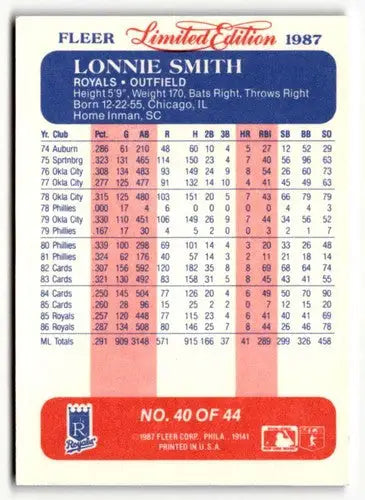 1987 Fleer Limited Edition #40 Lonnie Smith NM ID:48814 - Baseball Card Single