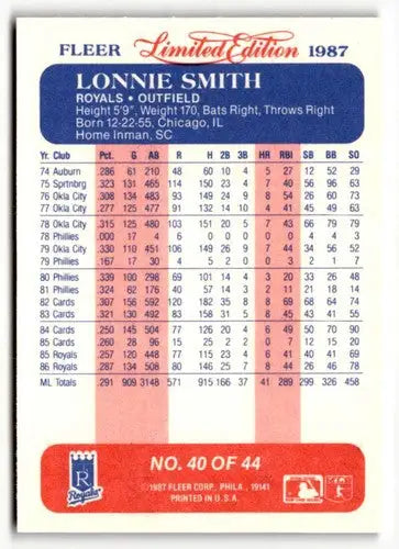 1987 Fleer Limited Edition #40 Lonnie Smith NM ID:48871 - Baseball Card Single
