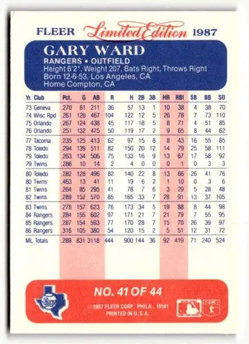 1987 Fleer Limited Edition #41 Gary Ward NM ID:48777 - Baseball Card Single