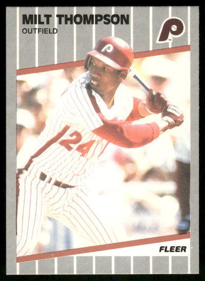 Vintage Fleer Milt Thompson baseball card featuring Milt Thompson in Phillies uniform