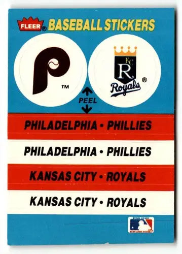 1987 Fleer #NNO Philadelphia Phillies / Kansas City Royals Team Sticker ID:48897