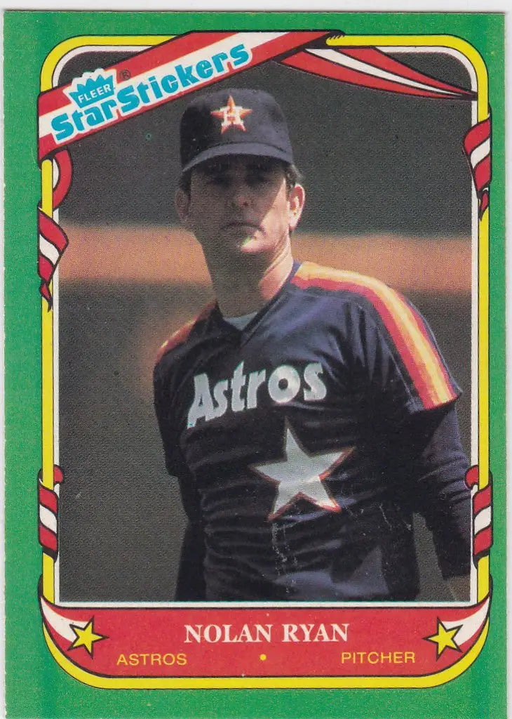 Fleer Star Sticker of Nolan Ryan Houston Astros pitcher in navy uniform with logo