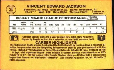 1987 Leaf #35 Bo Jackson Rookie RC - Baseball Card Single