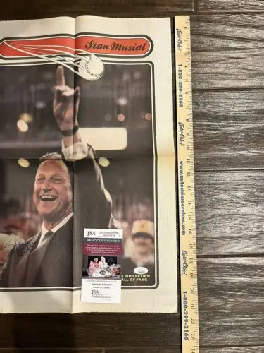 Stan Musial newspaper poster with JSA certification for St. Louis Cardinals fans