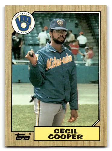 Original gloss Cecil Cooper baseball card from 1987 Topps featuring Mint Brewers team