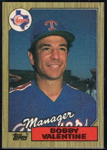 Original gloss of Bobby Valentine baseball card from 1987 Topps #118 featuring Rangers