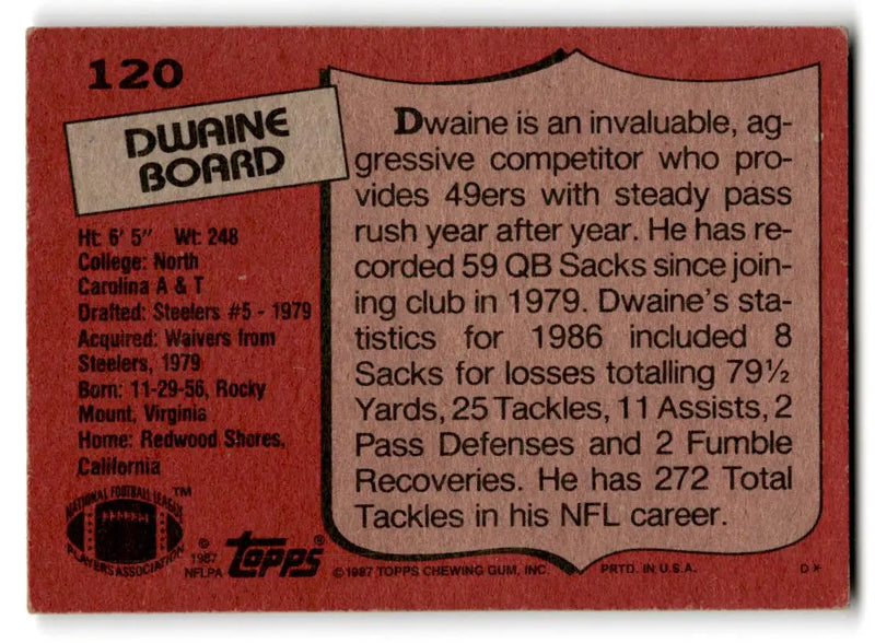 1987 Topps #120b Dwaine Board - Football Card Single