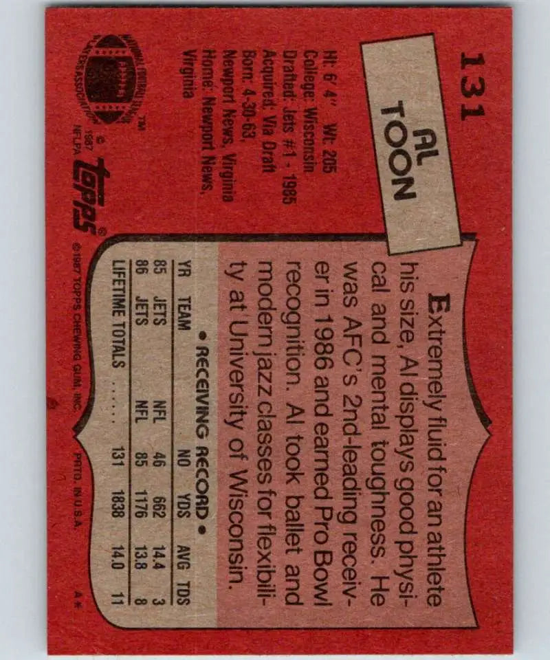 1987 Topps #131 Al Toon EX Excellent New York Jets Football Card - Football Card Single
