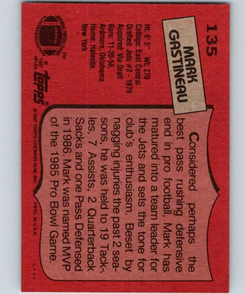 1987 Topps #135 Mark Gastineau EX Excellent New York Jets Football Card - Football Card Single