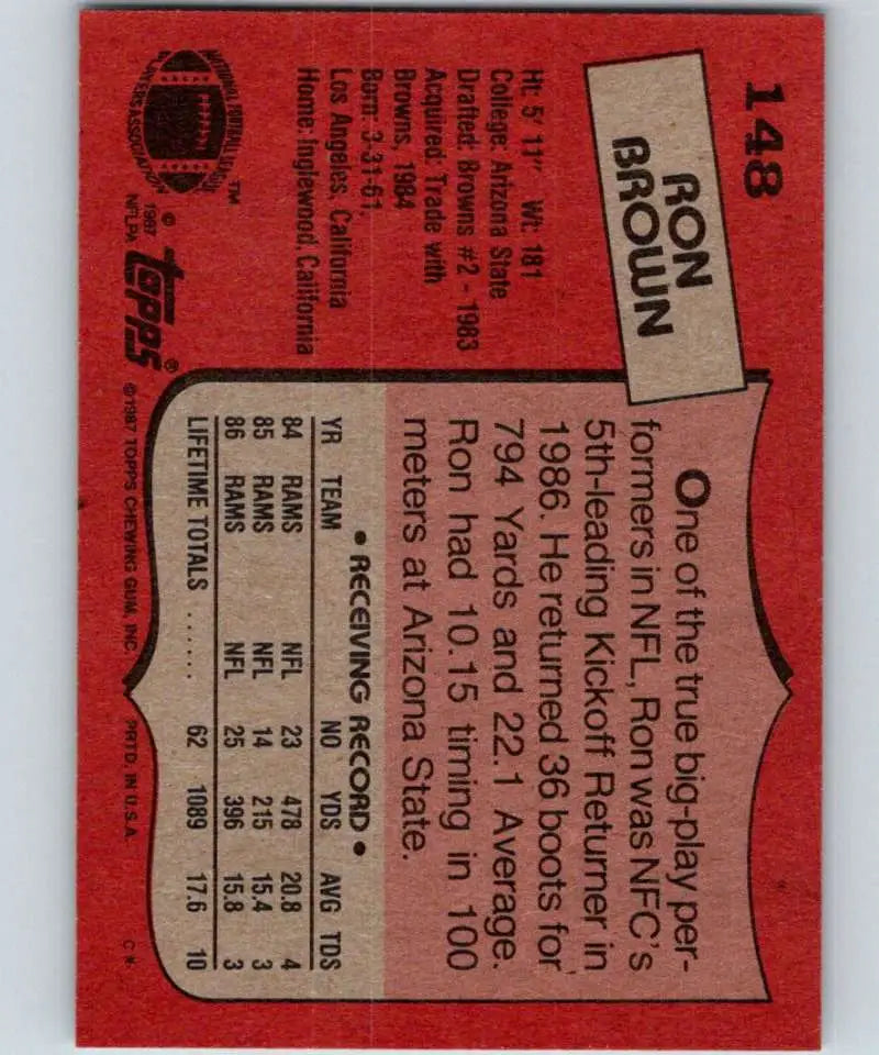 1987 Topps #148 Ron Brown EX Excellent Los Angeles Rams Football Card - Football Card Single