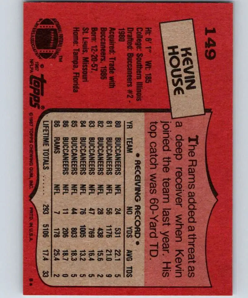 1987 Topps #149 Kevin House EX Excellent Los Angeles Rams Football Card - Football Card Single