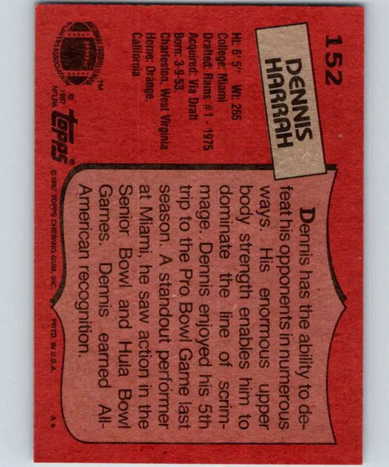 1987 Topps #152 Dennis Harrah EX Excellent Los Angeles Rams Football Card - Football Card Single