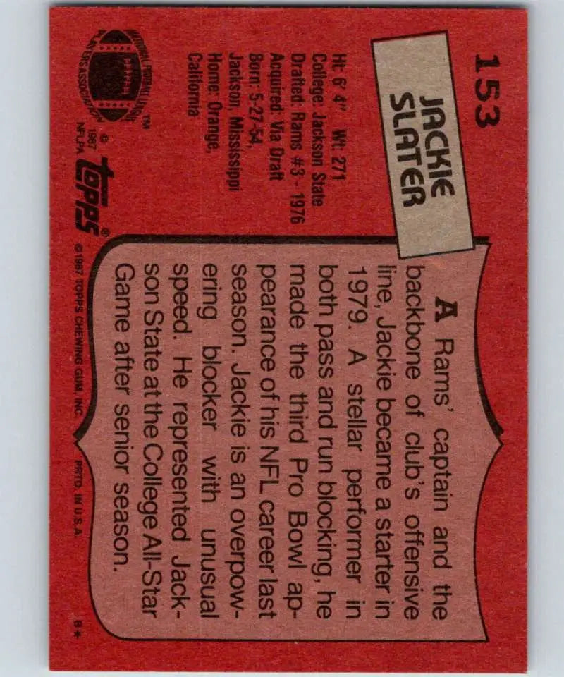 1987 Topps #153 Jackie Slater EX Excellent Los Angeles Rams Football Card - Football Card Single