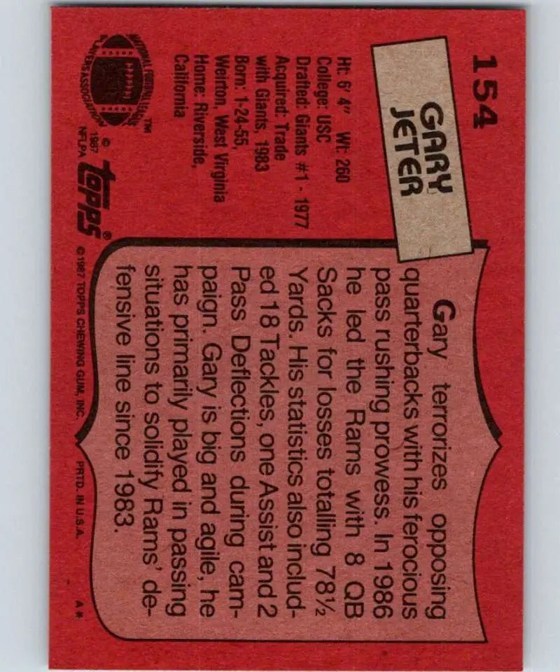 1987 Topps #154 Gary Jeter EX Excellent Los Angeles Rams Football Card - Football Card Single