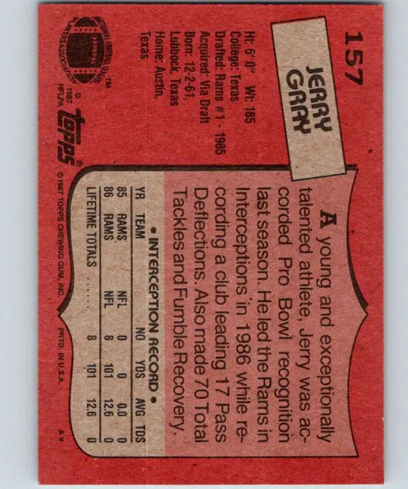 1987 Topps #157 Jerry Gray EX Excellent RC Rookie Los Angeles Rams Football Card - Football Card Single