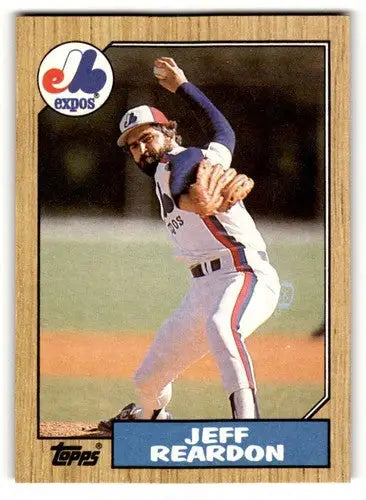 1987 Topps Jeff Reardon Montreal Expos baseball card with original gloss and vibrant colors