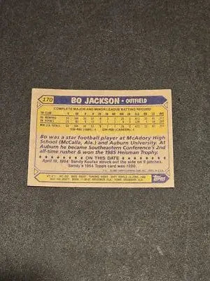 1987 Topps Bo Jackson Kansas City Royals baseball card back image