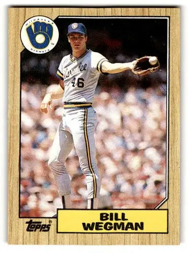 1987 Topps Bill Wegman Brewers baseball card with original gloss from Milwaukee Brewers