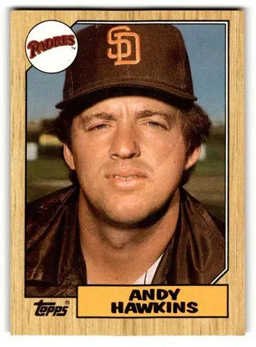 1987 Topps Andy Hawkins San Diego Padres baseball card displayed in product listing