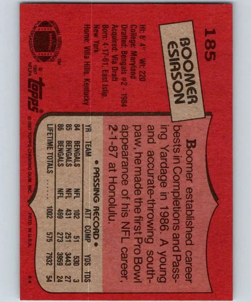 1987 Topps #185 Boomer Esiason EX Excellent Cincinnati Bengals Football Card - Football Card Single