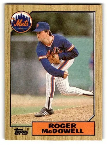 Roger McDowell Mets baseball card with original gloss from 1987 Topps #185